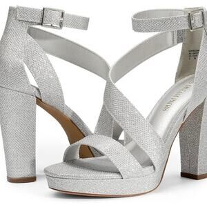 Dream Pairs Womens Silver Glitter Block Heel Platform Sandals Chunky size 11